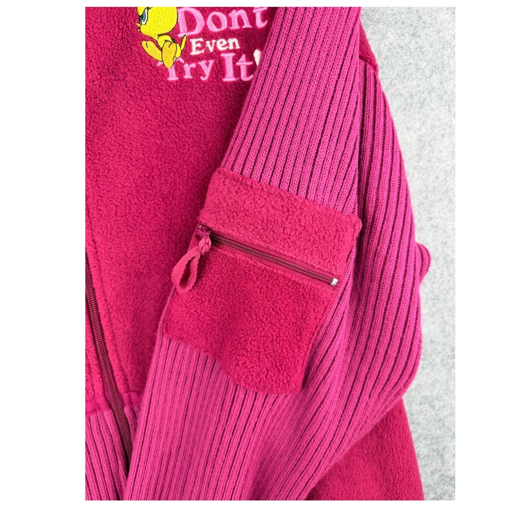 Vintage Looney Tunes Sylvester Tweety Fleece Jacket Pink XL Mixed Media Zip Up - Picture 4 of 6
